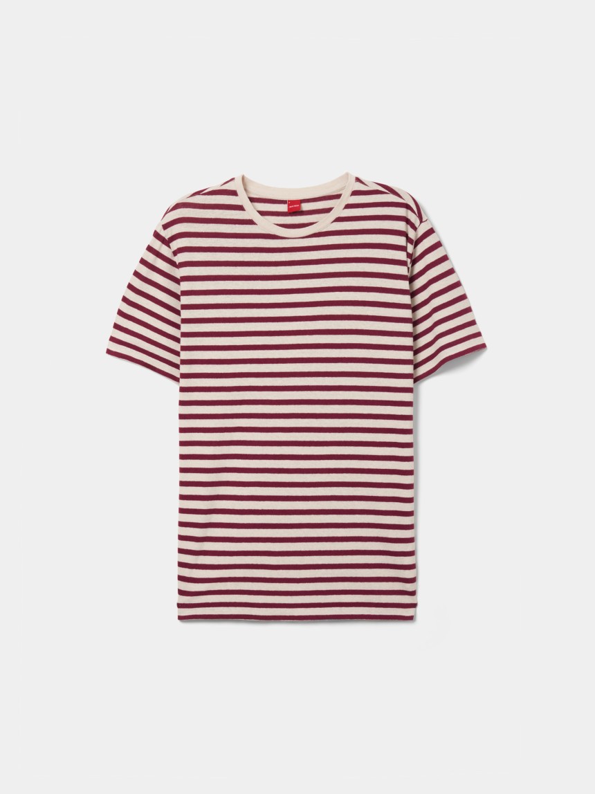 T-shirt às riscas em algodão e linho