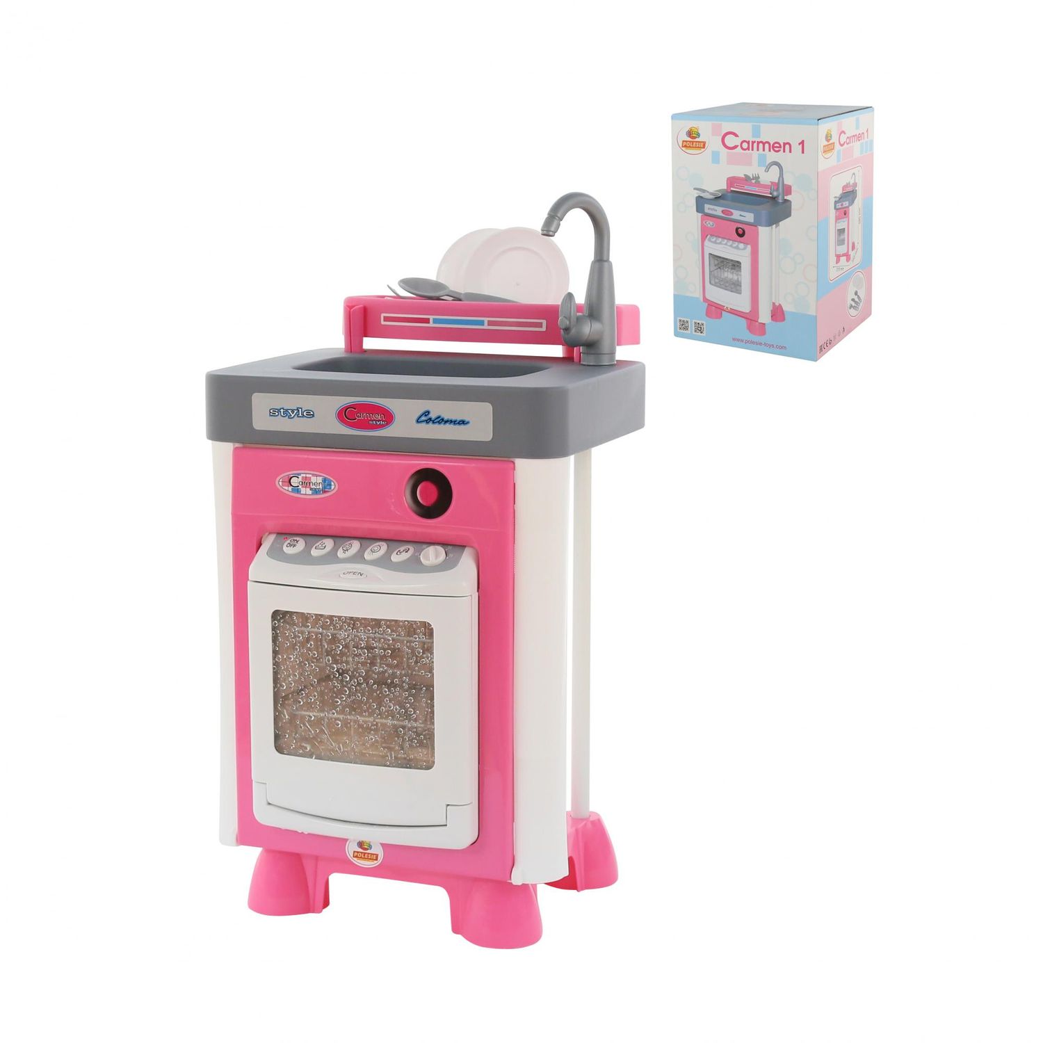 Polesie Kinder-Spiel-Spülmaschine 57891 Carmen Ablage Geschirr Wasserbehälter rosa