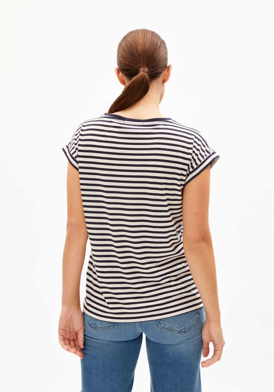 Armedangels T-Shirt Jilaana Stripes Night Sky-Oatmilk