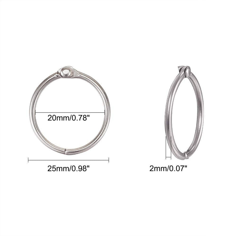 (100er Set) Ø20mm Scharnierringe Metall Buch / Schlüssel Ringe - Silber