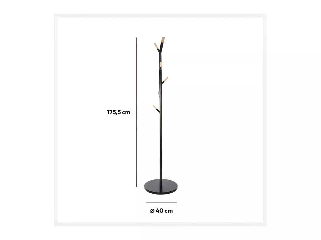 Porte-manteaux en Bois et Métal Noir 6 Patères H 175.5 cm