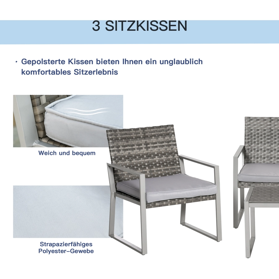 Outsunny Rattan Sitzgruppe für 4 Personen grau