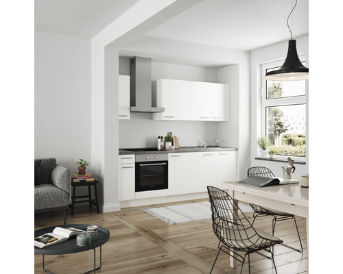 Nobilia Elements keukenblok met apparatuur Urban 240 cm alpinewit mat voorgemonteerde variant links 4004539036994