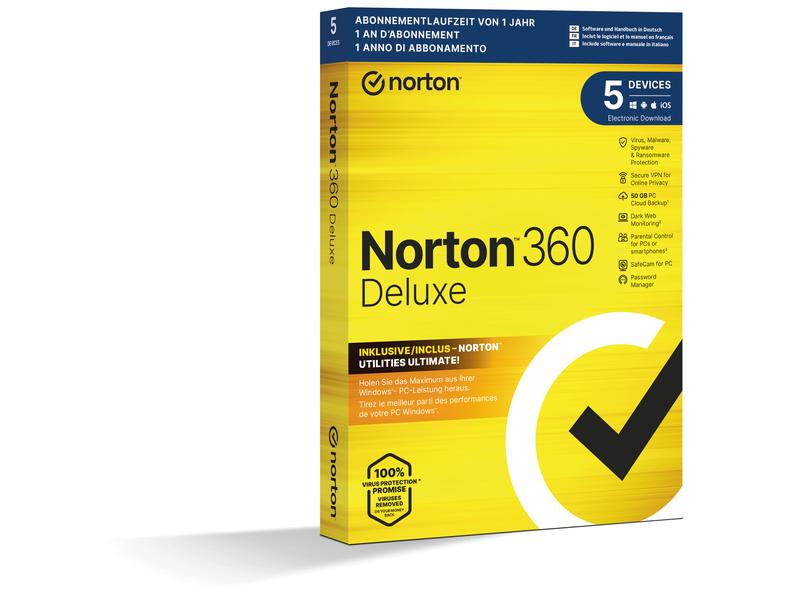 Norton Norton 360 Deluxe inkl. Utilities Ultimate Box, 5 De Sicherheits-Pack mit Leistungs-Booster
