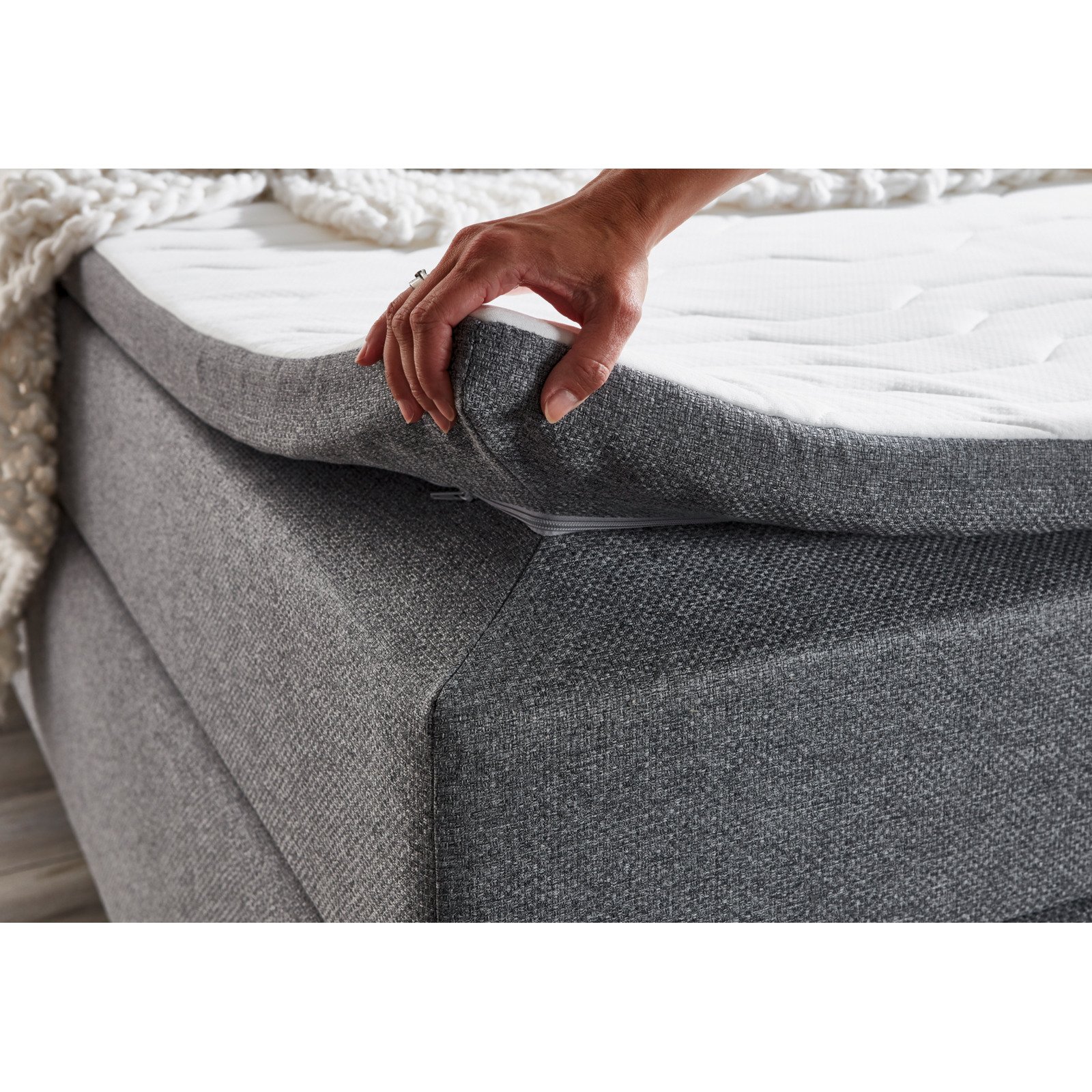 Boxspringbett Samiro Stoff grau