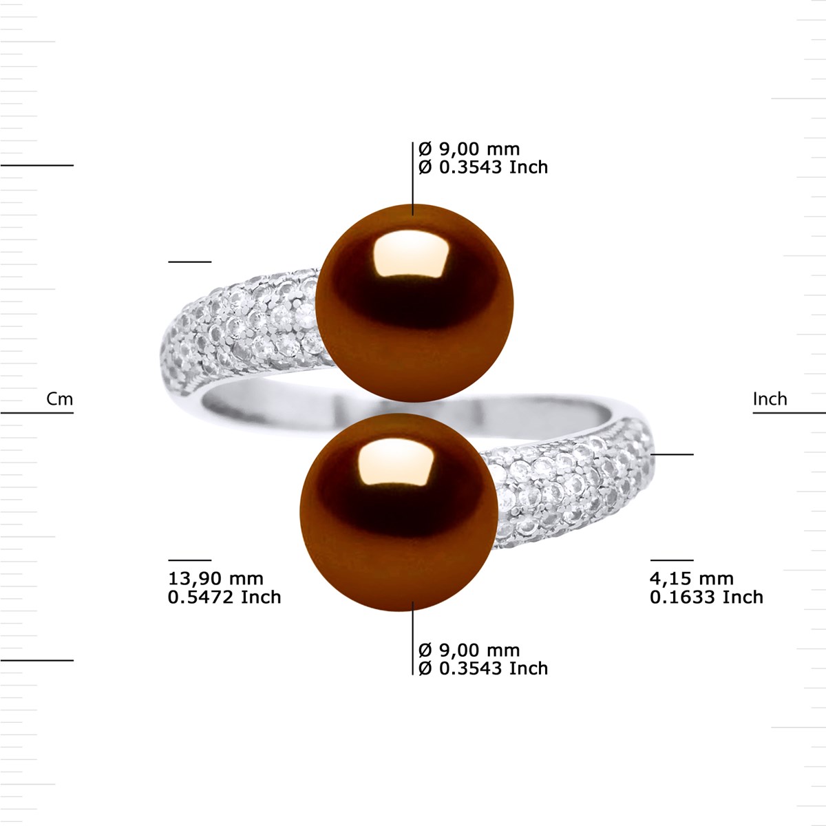 Bague TOI ET MOI 2 Perles d'Eau Douce 9-10 mm Chocolat Joaillerie Argent 925