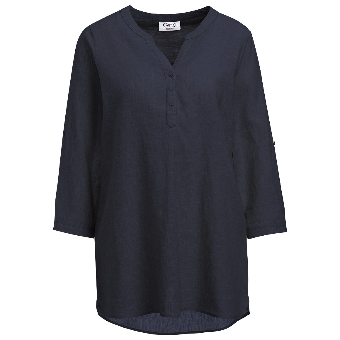 Gina Damen Leinen-Bluse mit Serafino-Ausschnitt dunkelblau