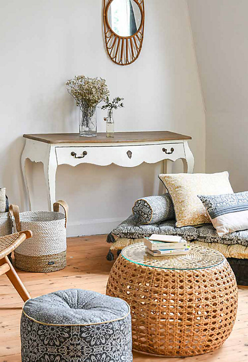 Pouf rond slub Deco&Co gris ambroise H.30 x l.40 cm