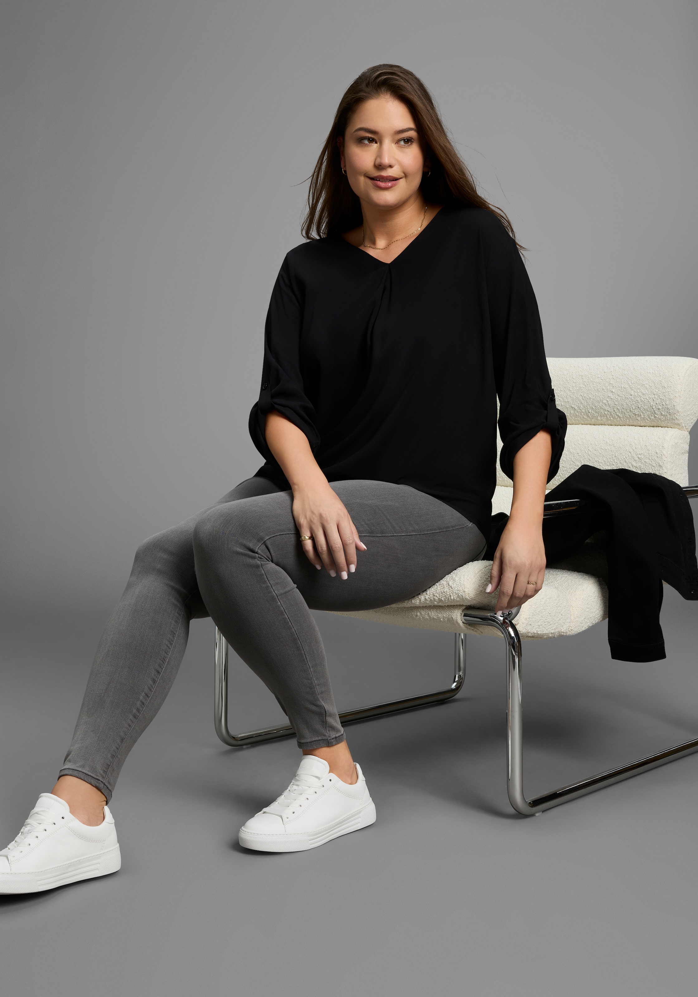 Laura Scott CURVE Schlupfbluse , aus fliessender Viskose mit Ärmelriegeln zum Krempeln - GROSSE GRÖSSE