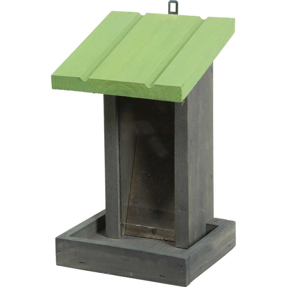Mangeoire silo à graines, bois vert h 24 cm pour oiseaux