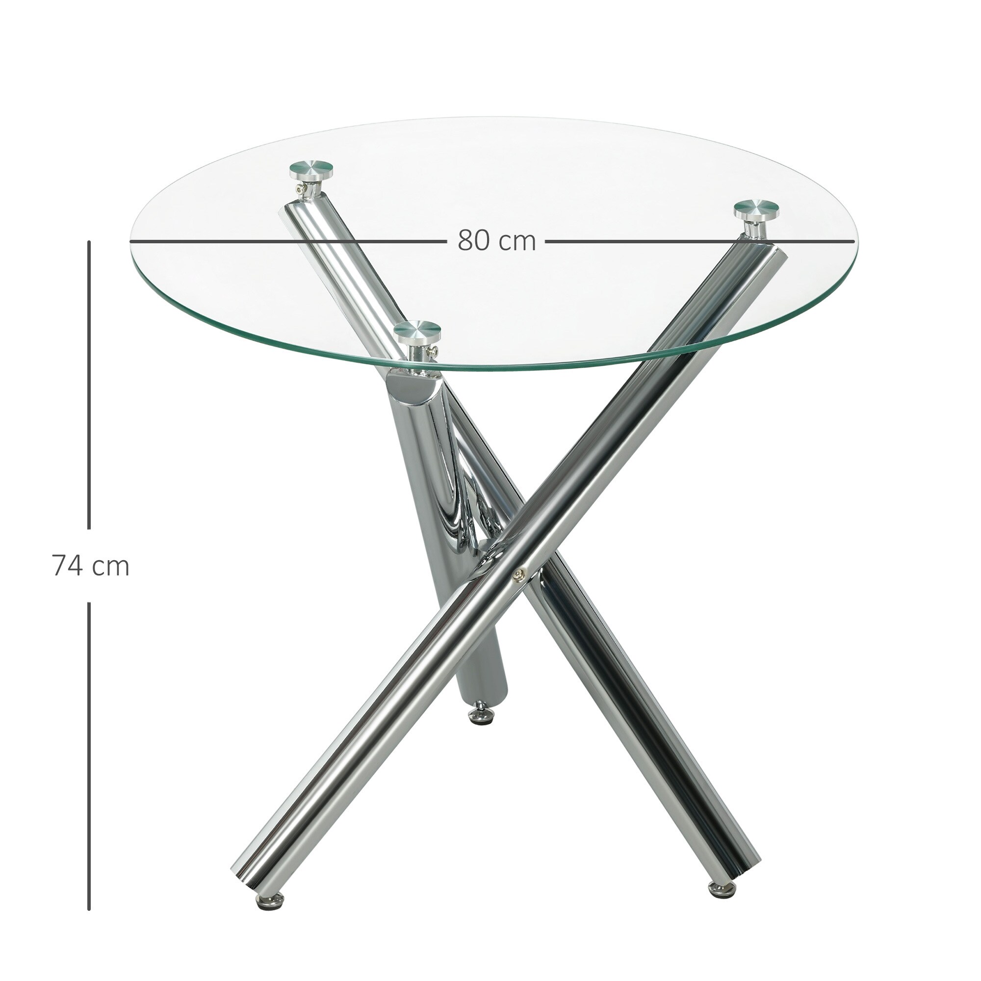 HOMCOM Esstisch mit verstellbaren Füße und Glasplatte transparent 80L x 80B x 74H cm