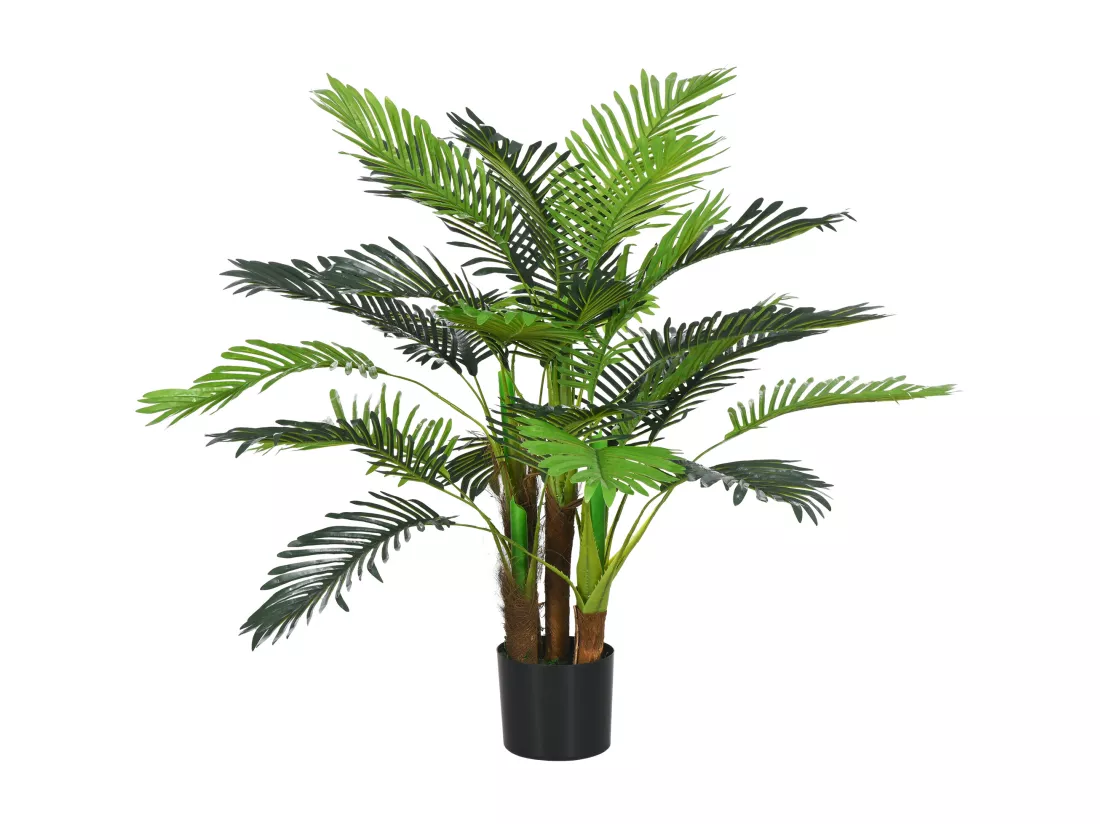 Palmier artificiel H.1 m arbre artificiel tronc branches lichen feuilles grand réalisme pot inclus