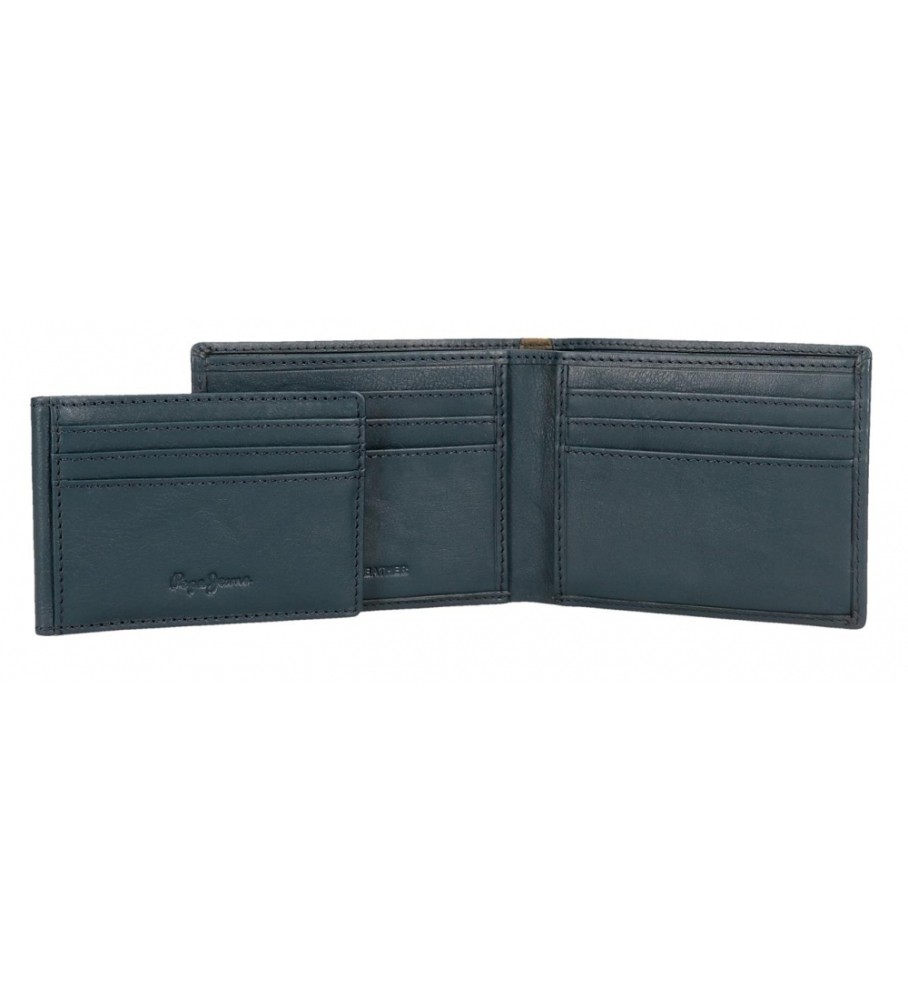 Carteira Pepe Jeans Marshal em couro com porta-cartões, azul marinho