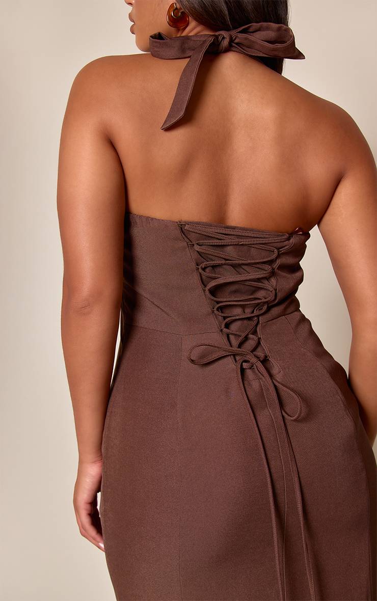 Chocolat Robe Midi Ajustée À Dos Corset Plongeant