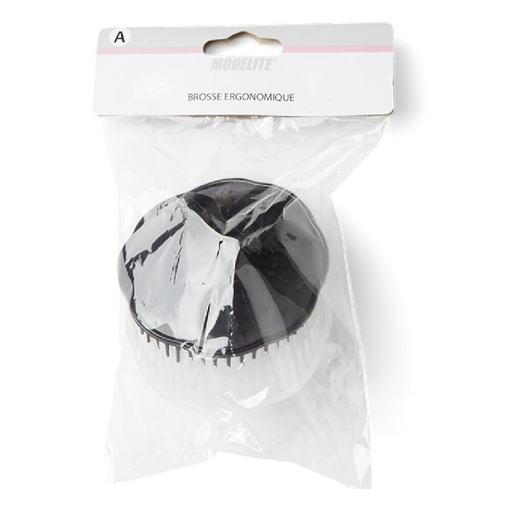 Brosse à cheveux ronde ergonomique en plastique noir et transparent