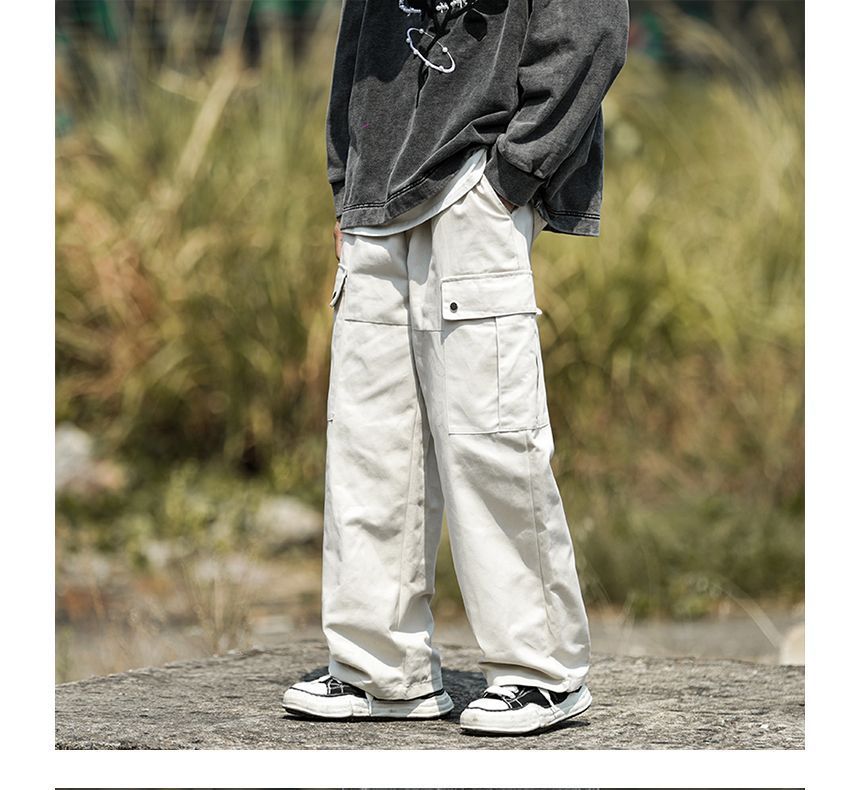 Plummie - Mid Rise Plain Wide Leg Cargo Jeans