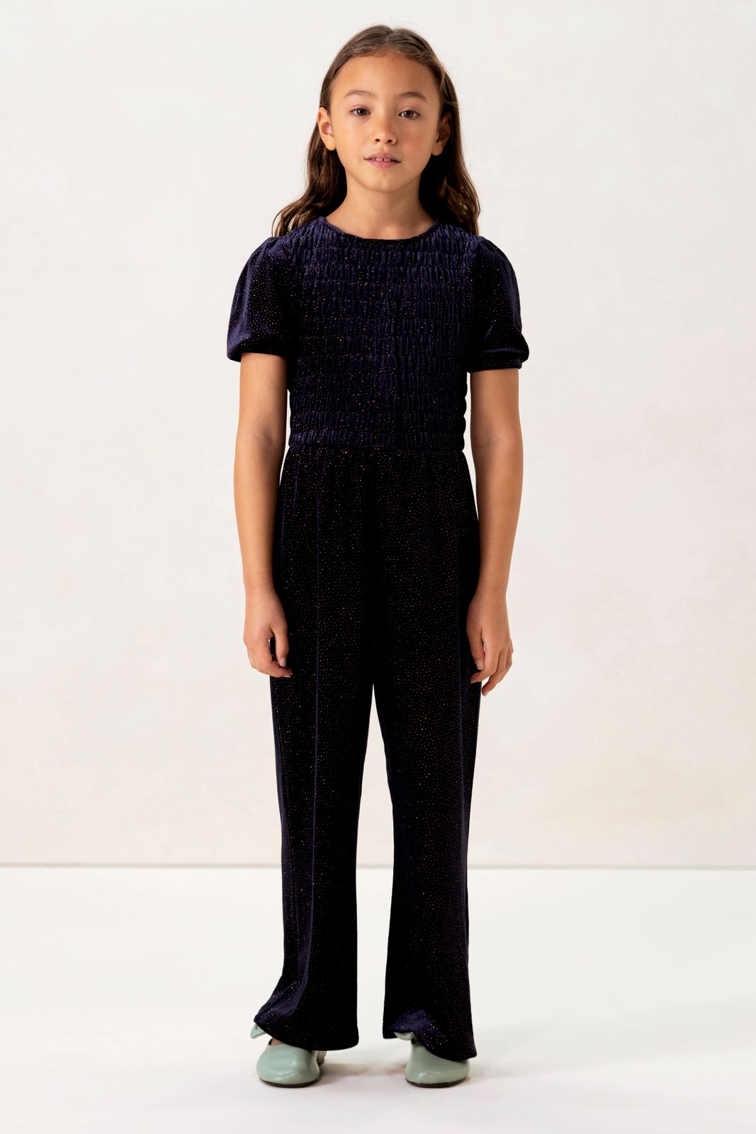 Donkerblauwe jumpsuit met glitters