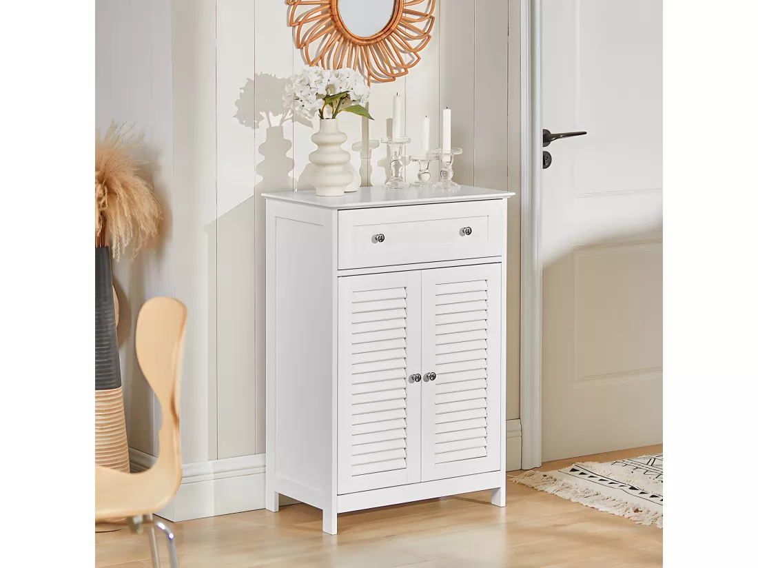 Meuble Bas de Salle de Bain Armoire Toilette Buffet Commode – Blanc, FRG238-W