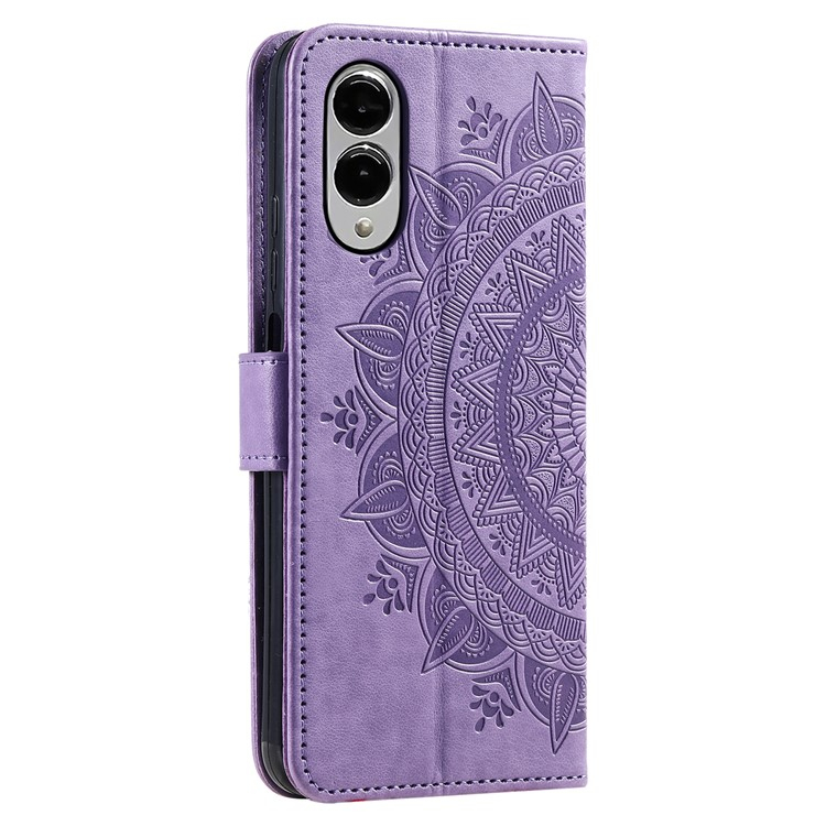 Samsung Galaxy S25 Edge Leder Tasche Wallet Mandala Flowers Imprint - Lila