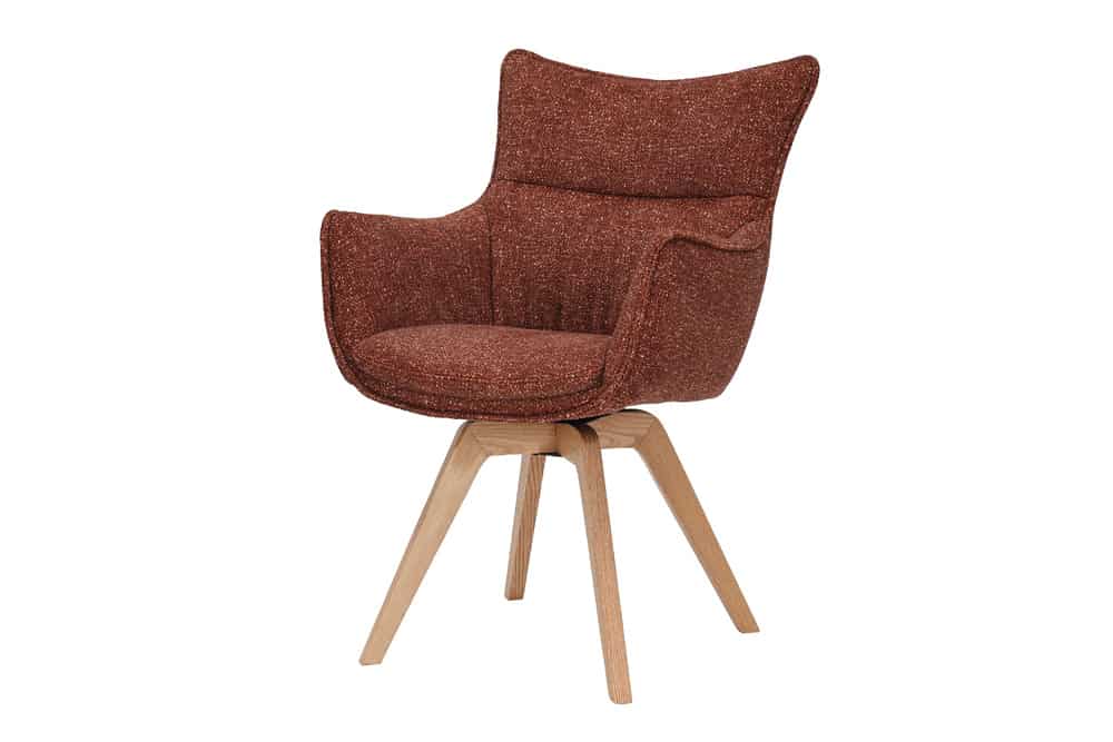 Drehbarer Design Stuhl VOGUE rost braun natur Strukturstoff Eichenholz 360° mit Armlehne