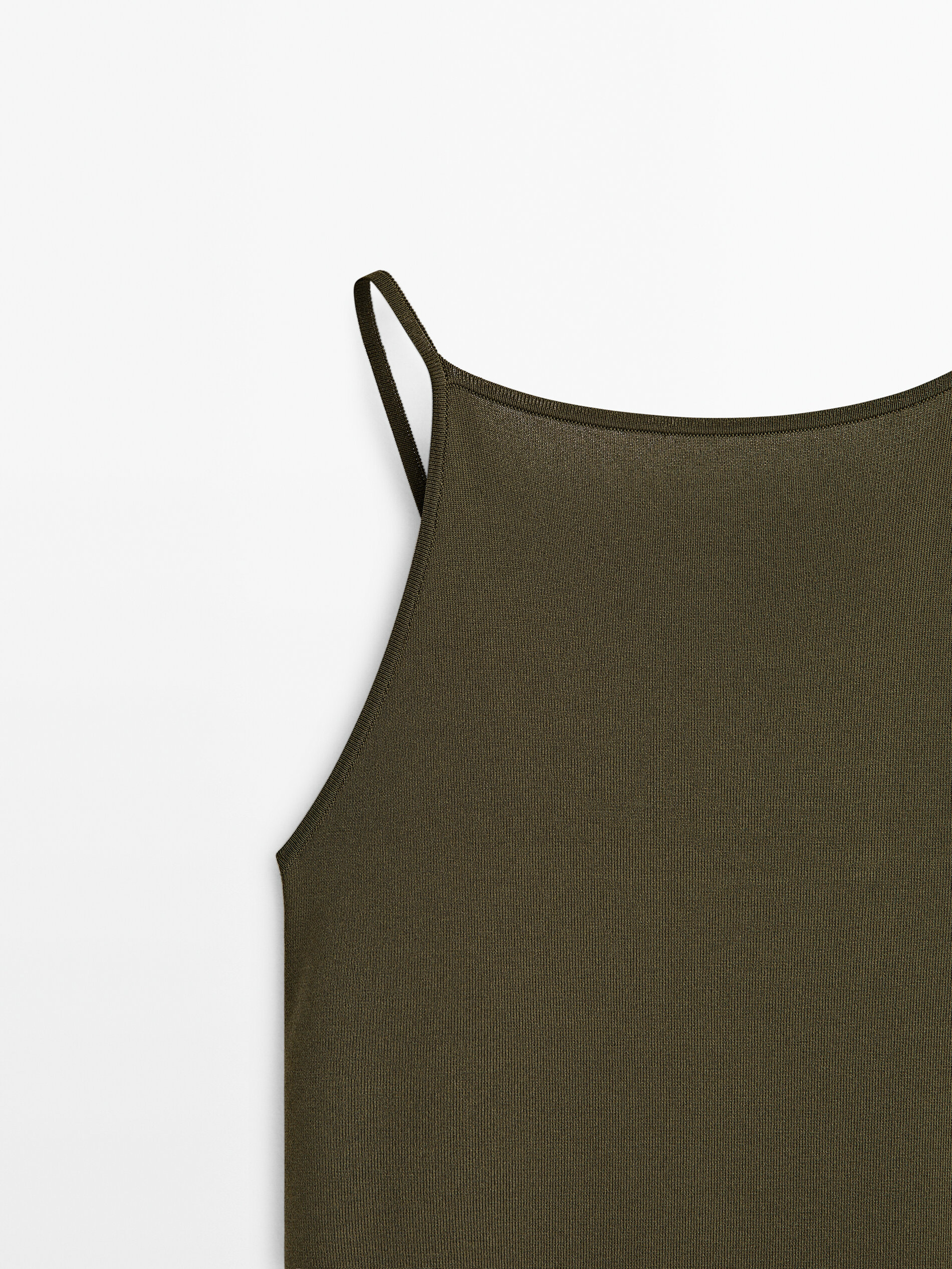 Vestido cuadrado escote com amarração - DARK KHAKI