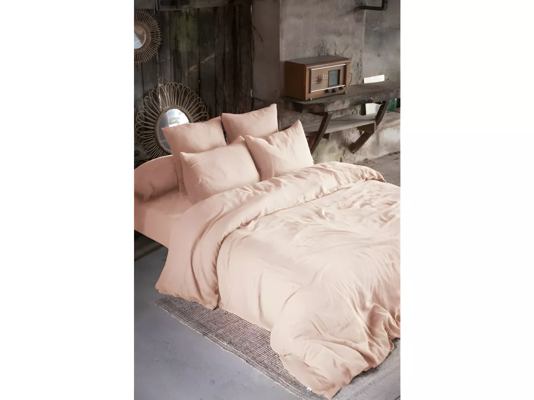 Parure de draps Gaze de Coton - Gaïa Guimauve - 4 pièces 1 Drap plat 240 x 300 + 1 Drap housse 140 x 190 + 2 Taies 60 x 60