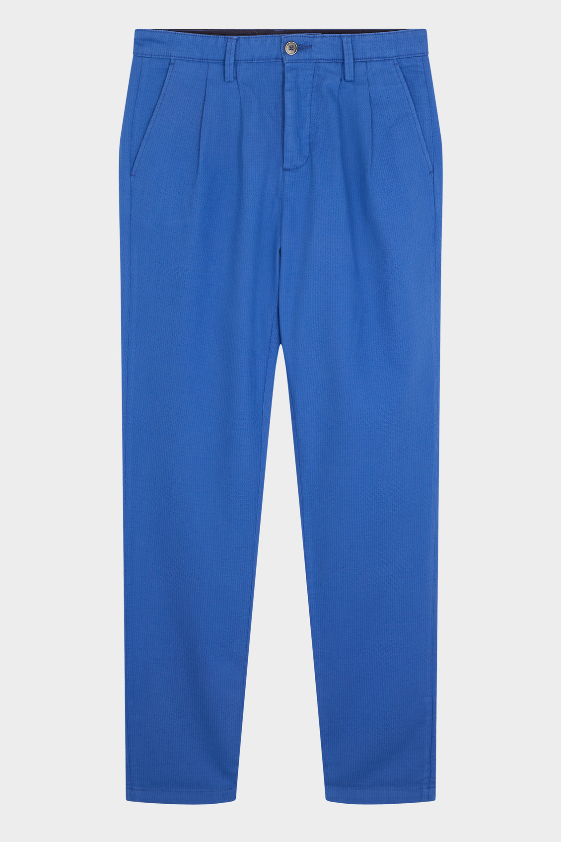 Chino slack skinny en coton et lin unis bleu saphir