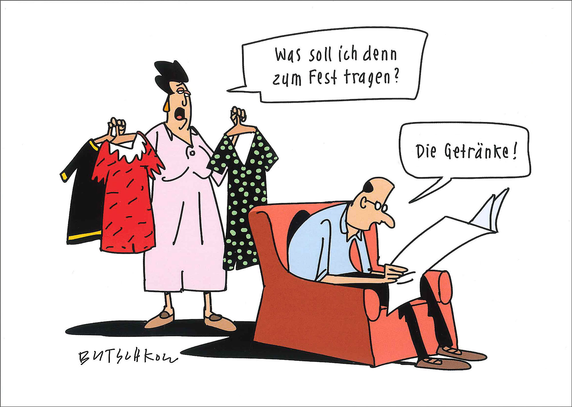 Postkarte 'Was soll ich denn zum Fest tragen?' günstig bestellen