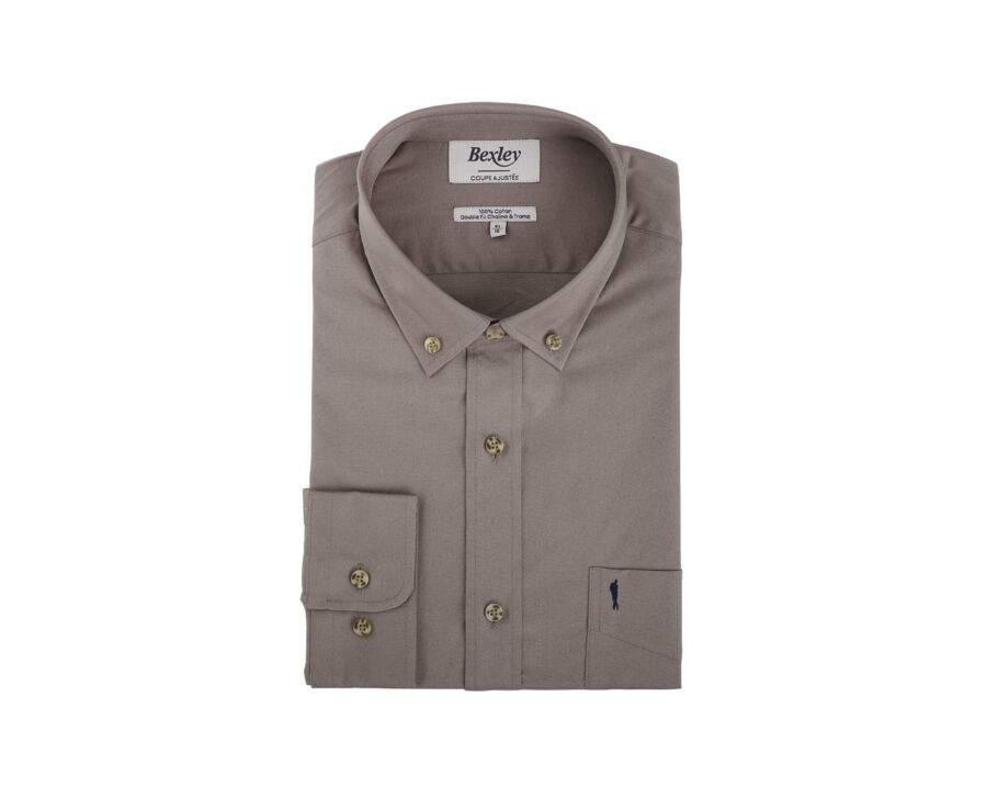 Chemise taupe 100% coton - Col américain - ALVIN