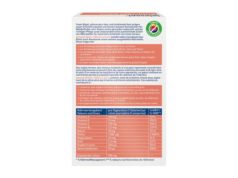 tetesept tetesept Biotin 1000 Kieselerde 30 Tabletten Vegane Nahrungsergänzung für Haut und Haar
