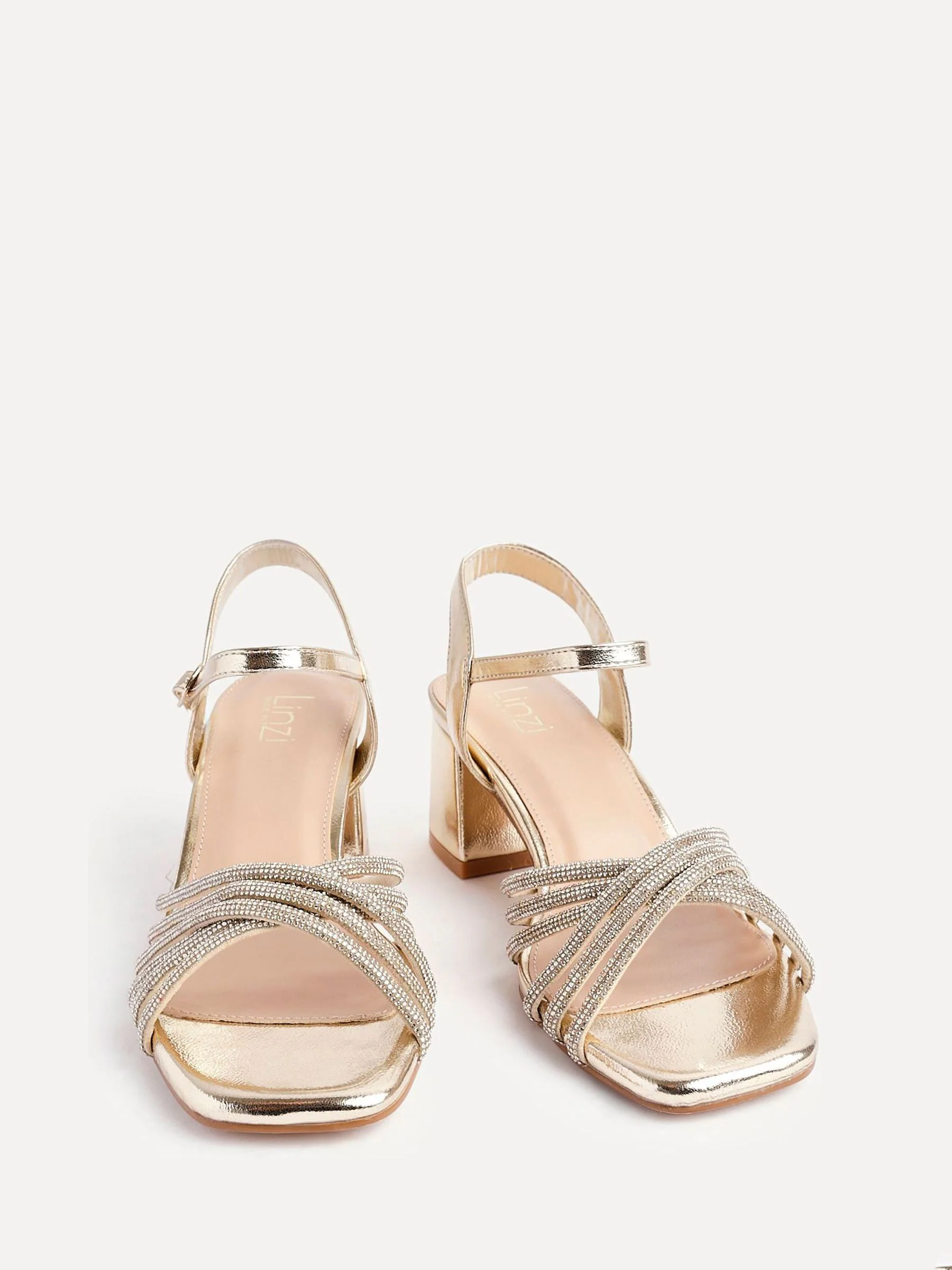 Goud - Linzi Strictly Wide Fit Diamante Crossover Heeled Sandals