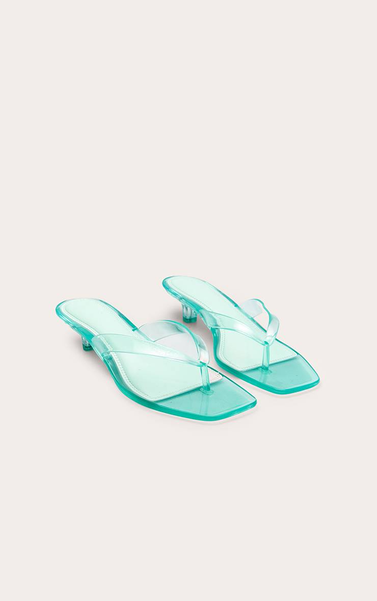 Vert Mules À Talon Chaton En Perspex Avec Bride Entre Les Orteils