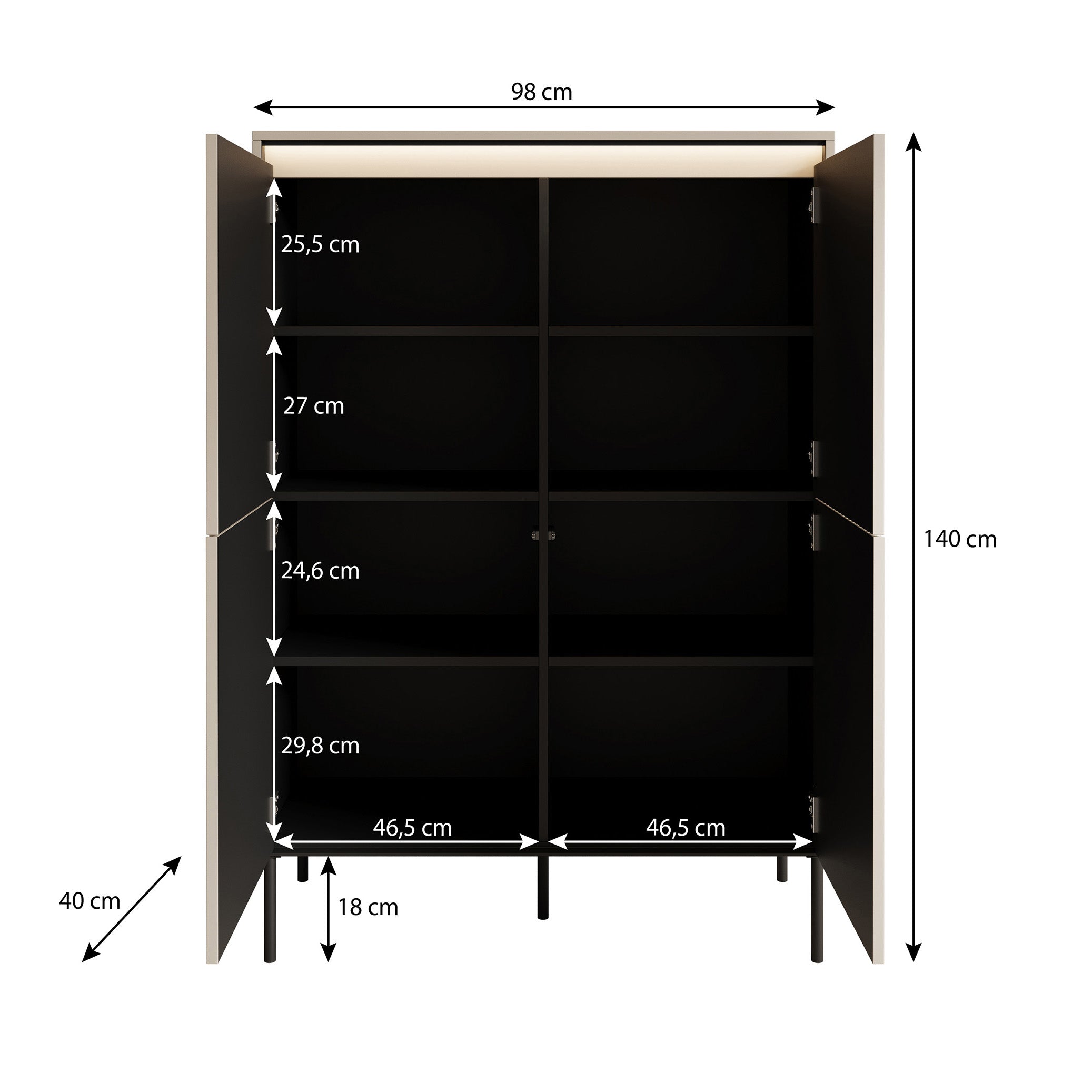 Meubella - Dressoir Timoteo - Beige - 98 cm - Hoog