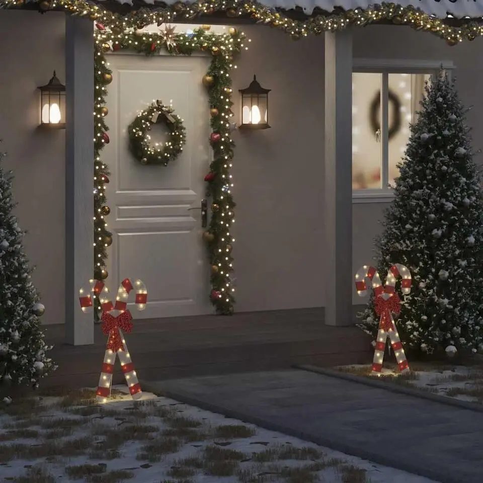 vidaXL - Kerstdecoratie zuurstok met LED's 49x85 cm - Rood en wit - Stof