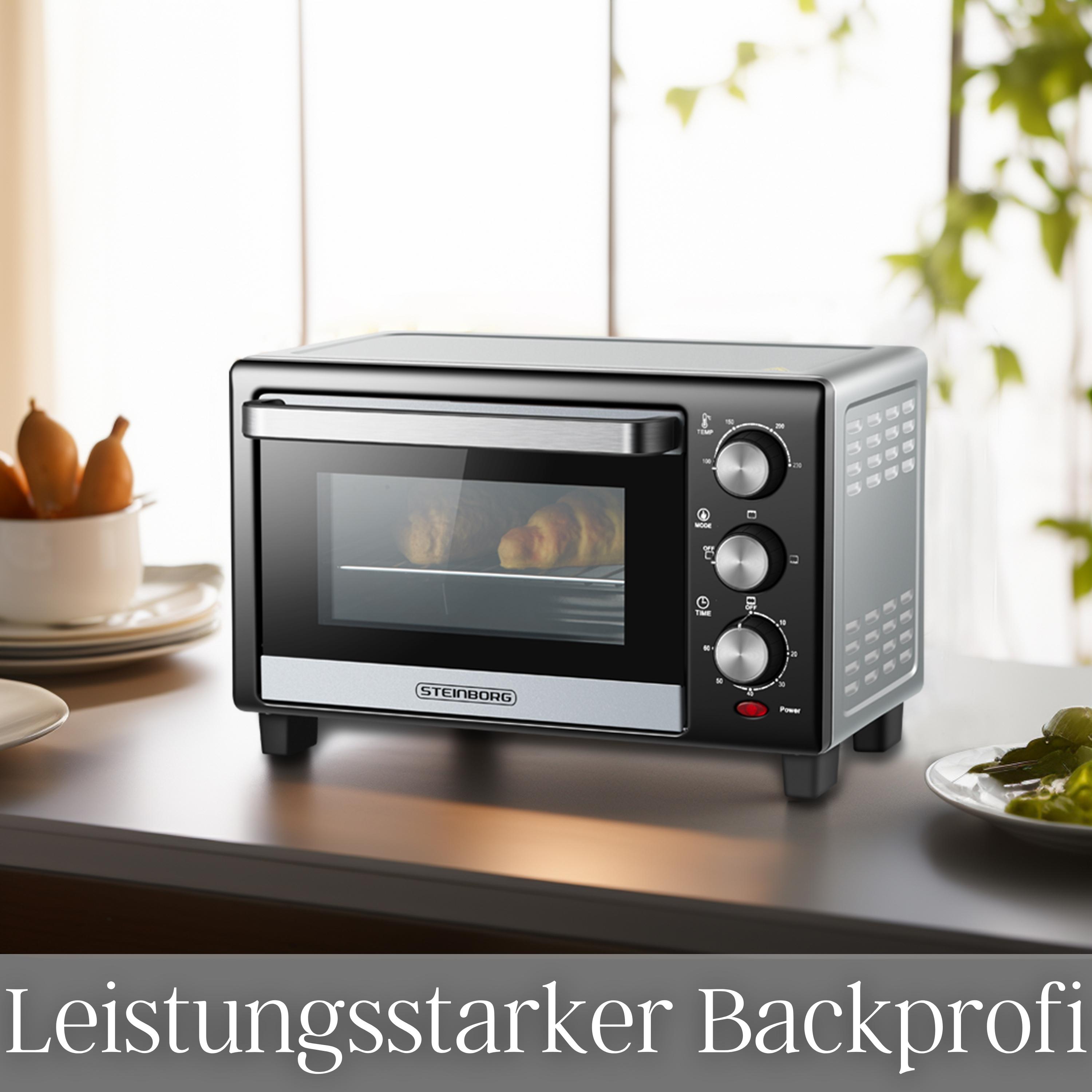 Steinborg Minibackofen 15L Krümelblech 60 min Timer 100-230°C 1200W