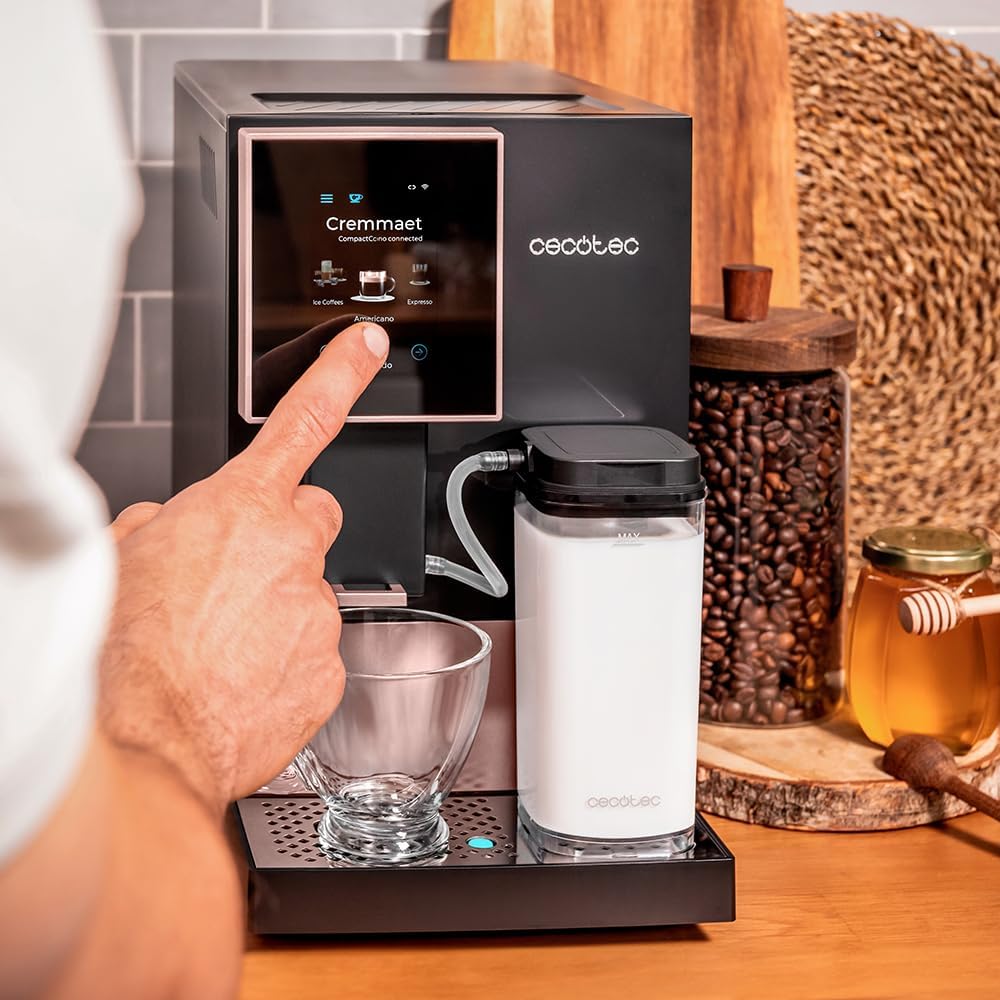 Cecotec Machine a Café Espresso Superautomatique Cremmaet Compactccino Connected Black Rose. 19 Bars, cran TFT, Wifi, Moulin Integré, Réservoir d'eau 1,1 L et de lait 400 ml, Nettoyage Automatique