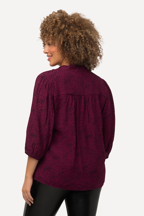 Bluse, Punkte, Smokeinsatz, V-Ausschnitt, 3/4-Arm