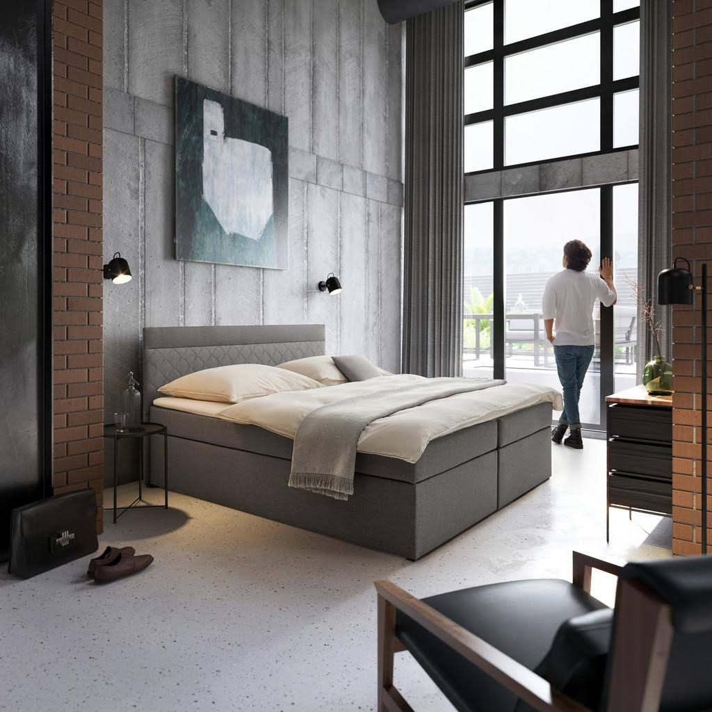 Boxbett Rosa ca. 140x200 cm Grau mit Topper . Dunkelgrau . Bonellfederkernmatratzen ca. 70x200cm . Doppelbett