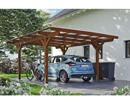 SKAN HOLZ Odenwald enkele carport inclusief paalankers, 428 x 541 cm, notenhout