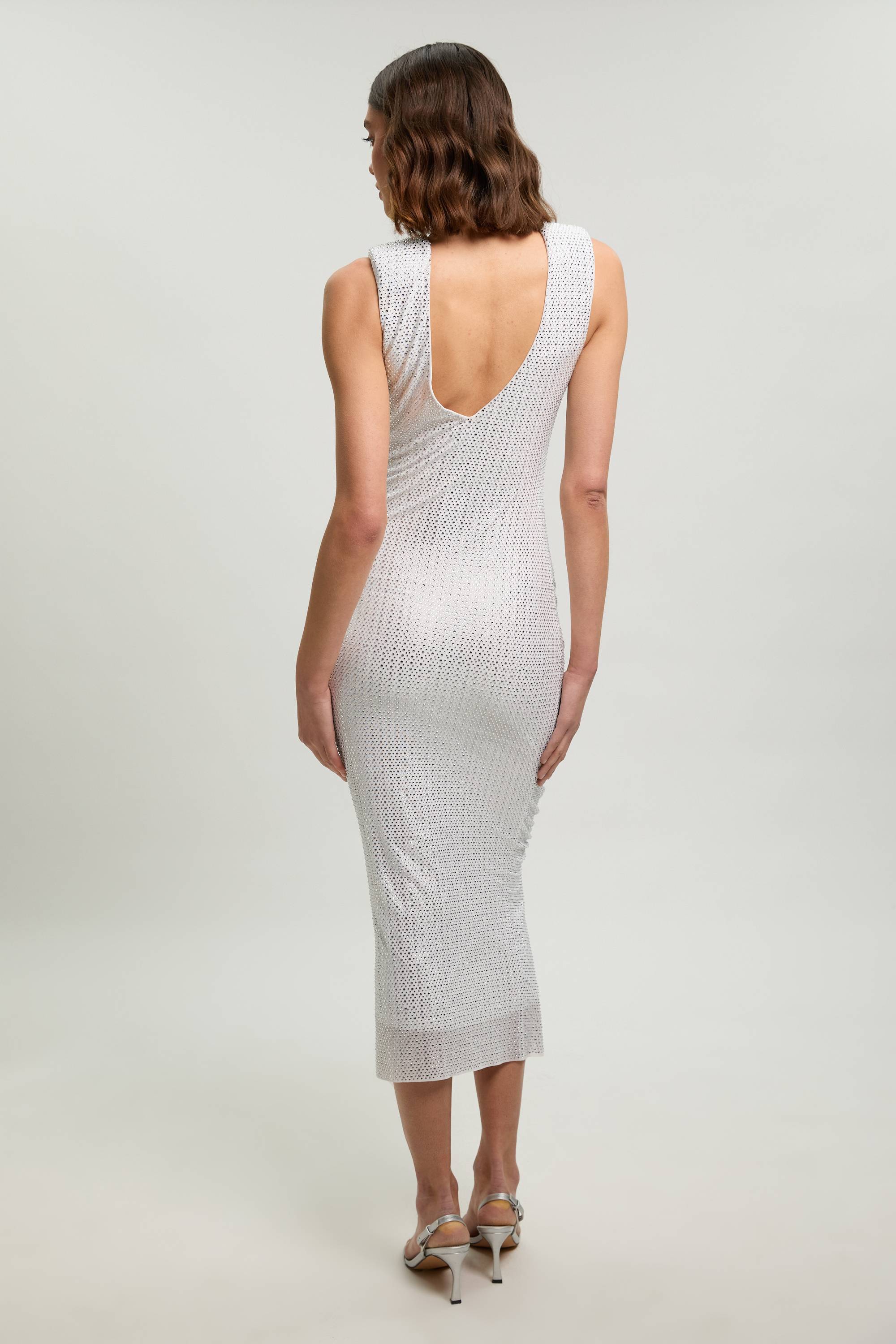 KarenMillen Robe Midi Sans Manches Avec Détails Froncés Et Ornements De Cristaux