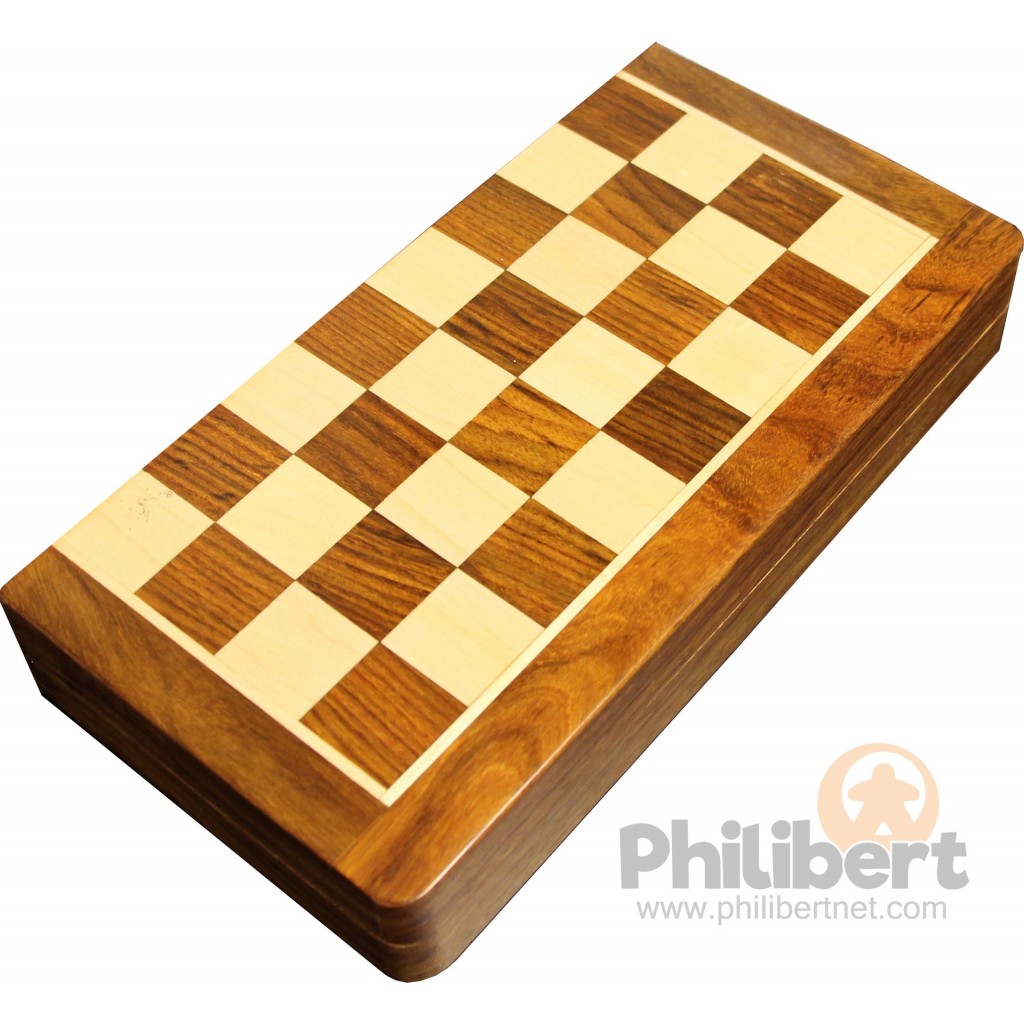Jeu d'échecs pliant magnétique marqueté, 25 cm - Bois Patiné