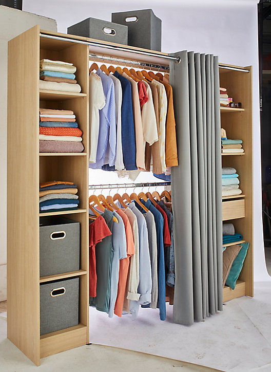 Kit dressing 2 colonnes avec rideau Eklips II effet chêne L. 200 x P. 48 x H. 200 cm