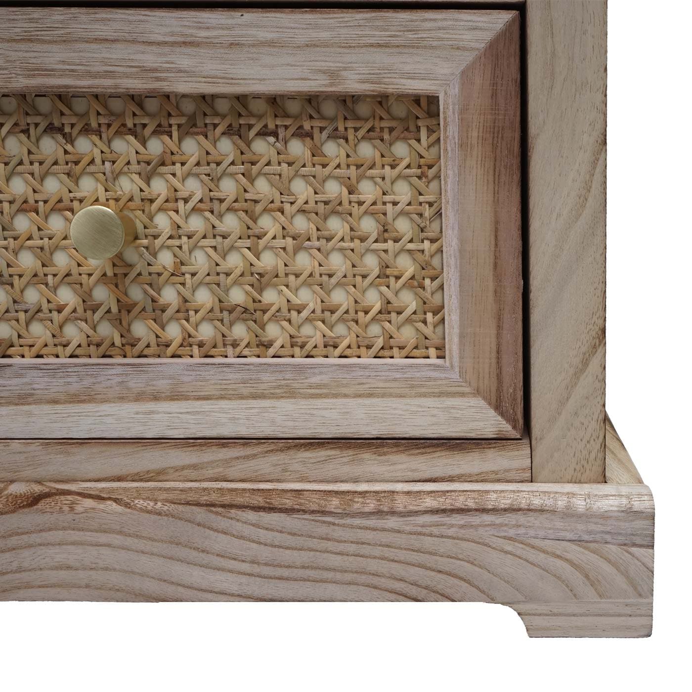 Kommode MCW-K87, Schubladenschrank Schrank, Holz Rattan 63x40x28cm ~ naturfarben