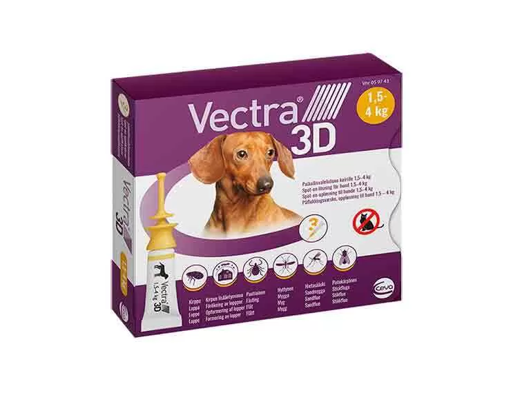 Vectra 3D Spot-On til hunde, 1,5-4 kg - 3 pipetter