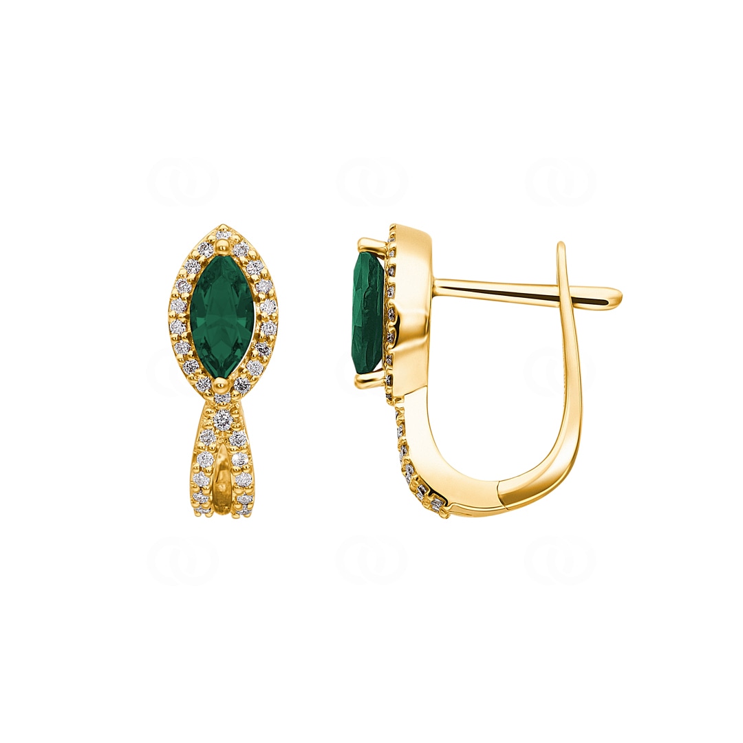 Kreolen 750/18 K Gelbgold mit Smaragden und Diamanten 0.24 ct H/si