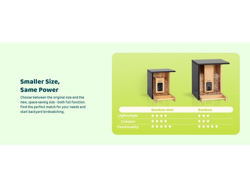 Birdfy Futterspender FSC Bambus Mini Solar Vogelfutterspender mit Kamera und Lifetime AI