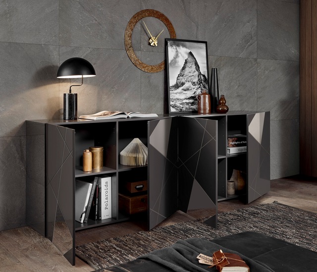 INOSIGN Sideboard »Vittoria, Breite 241 cm, 4 Türen« Fronten mit Siebdruck und Spiegelfront
