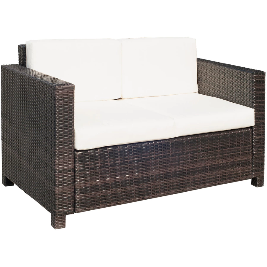 Outsunny Rattan Sofa mit Sitzkissen braun, weiß