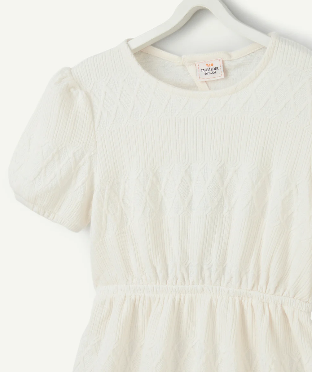 robe tricot manches courtes fille en fibres recyclées écrue