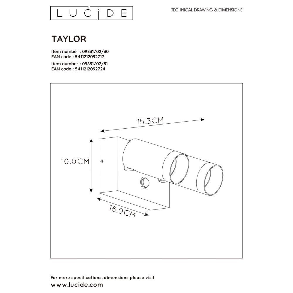 Spot Taylor in wit GU10 2-lichts IP54 met bewegingsmelder
